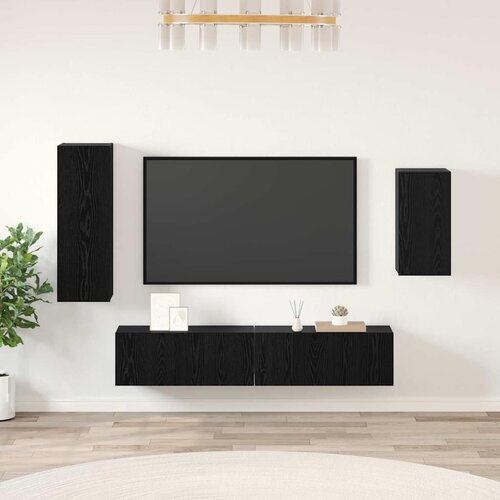  Set TV komoda 4 kom. Crni hrast Konstruirano drvo Crna 30,5 x 30 x 90 cm Slike