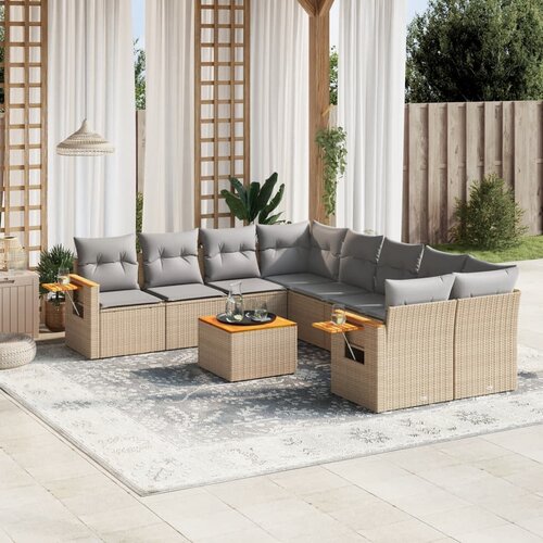 vidaXL 9-dijelni set vrtnih sofa s jastucima bež od poliratana Cijene