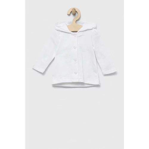 OVS Bombažen pulover za dojenčka bela barva, s kapuco