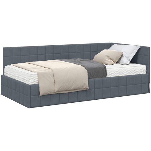  Kutni krevetni okvir s madracem 2 kom. Tamnosiva 100 x 200 cm Slike