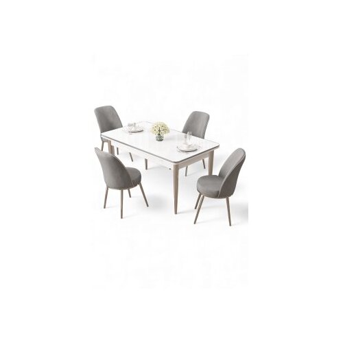 Hanah home Set trpezarijskog stola i stolica (5 delova) Rewa White Chrome Grey Slike