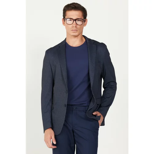 ALTINYILDIZ CLASSICS Men's Navy Blue Slim Fit Narrow Cut Mono Collar Printed Jacket