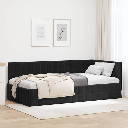 VidaXL Kutni okvir kreveta s uzglavljem Crna 100 x 200 cm Bar&amp;scaron;un Slike