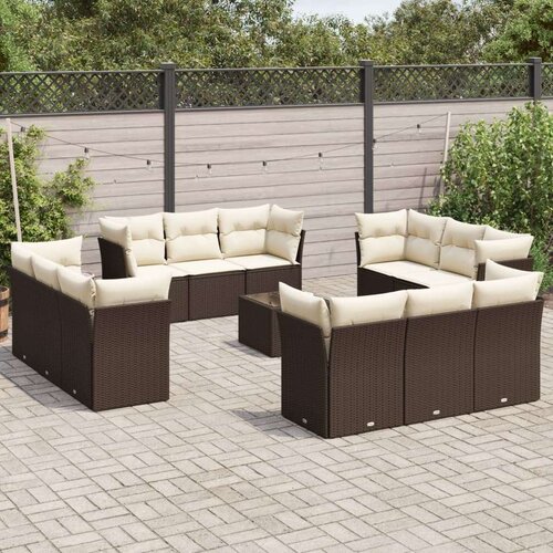 VidaXL 13-dijelni set vrtnih sofa s jastucima smeđi od poliratana Slike