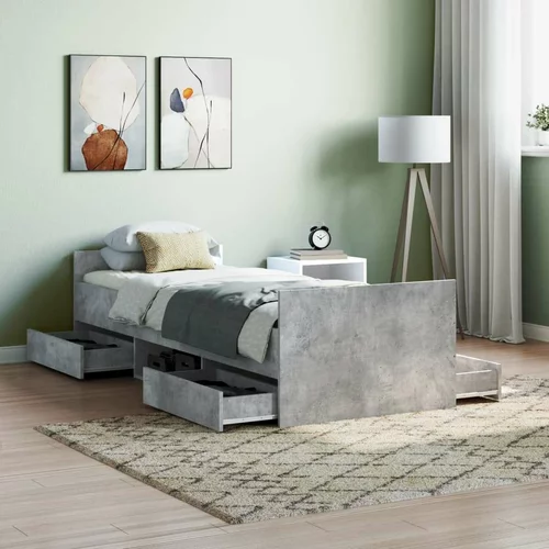  kreveta s uzglavljem i podnožjem boja betona 75 x 190 cm