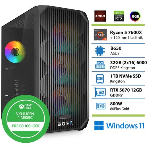BOFX Namizni računalnik AQUILAE 5, R7-7600X, 32 GB RAM, 1 TB SSD, RTX5070, W11 + XBOX GP, (5000004033) Slike