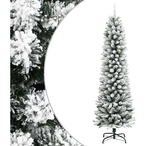VidaXL Ozka umetna novoletna jelka s snegom 210 cm PVC in PE Slike