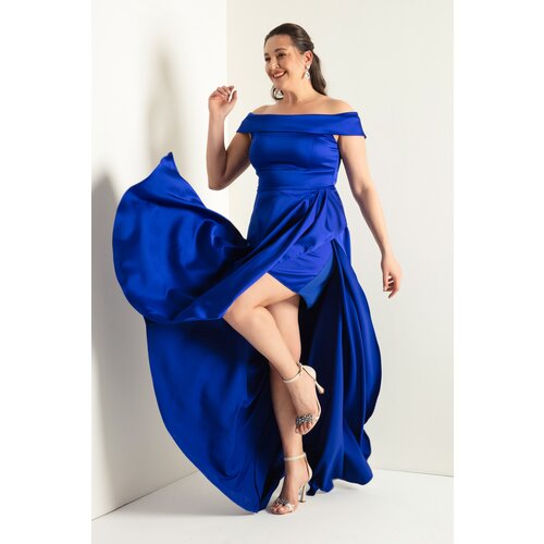 Lafaba Women&amp;#039;s Saxe Boat Neck Plus Size Satin Evening Dress &amp;amp; Prom Dress Slike