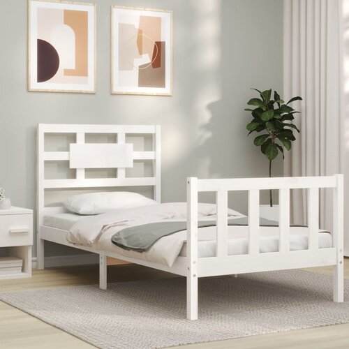 VidaXL Okvir kreveta s uzglavljem bijeli 90 x 200 cm od masivnog drva Slike