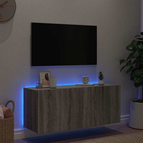  Zidni TV ormarić s LED svjetlima siva boja hrasta 100x35x41 cm Slike