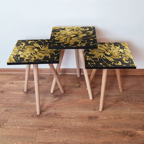Hanah home 3Shp93 - Black BlackGold Nesting Table (3 Pieces) Cene