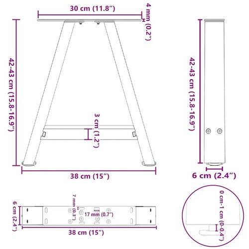 Noge za klub stolić A-oblika 2 kom 38 x (42-43) cm čelik - Prirodna 38 x (42-43) cm 1 Slike