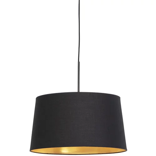 QAZQA Viseča svetilka z bombažnim odtenkom črna z zlatom 40 cm - Combi