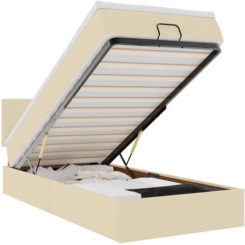 VidaXL Otomanski okvir kreveta s madraca krem 90x190cm od tkanine Slike