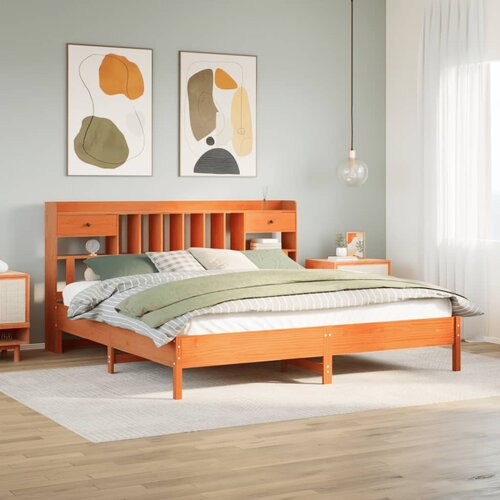 VidaXL Krevet s regalom za knjige bez madraca 200x200 cm od borovine Slike