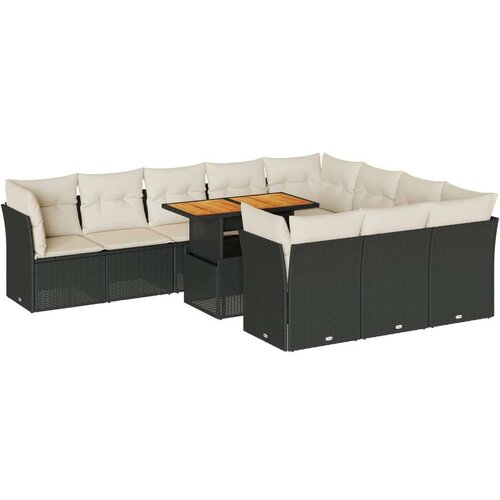 VidaXL 11-dijelni set vrtnih sofa od poliratana s jastucima crni Slike