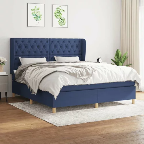  Box spring postelja z vzmetnico modra 160x200 cm blago, (20896539)