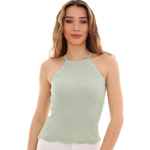 Dewberry Z2022 WOMEN'S CROOP BLOUSE-GREEN