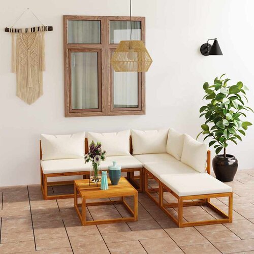  6-dijelna vrtna garnitura s krem jastucima masivno drvo bagrema Slike