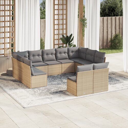 vidaXL 11-dijelni set vrtnih sofa od poliratana s jastucima bež Cijene