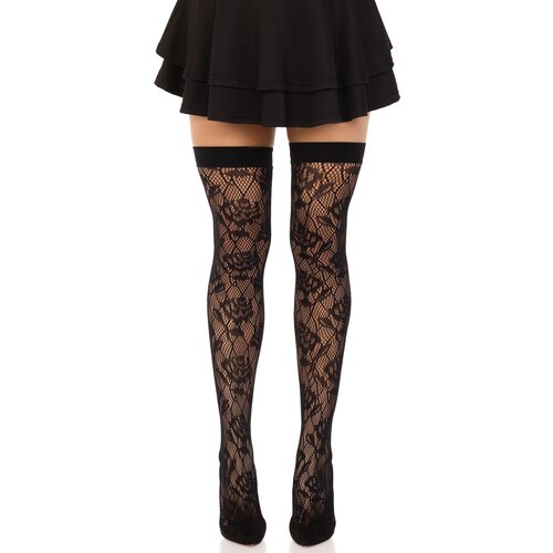 Leg Avenue Wild Rose Net Thigh Highs 6216 Black Slike