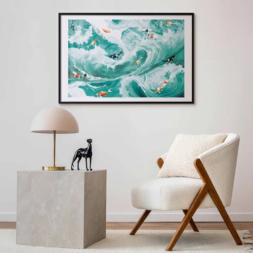  Plakat - Fish and Waves 90x60 Crni okvir s margom Cene