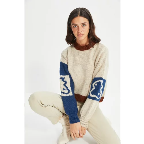 Trendyol Stone Jacquard Color Block Knitwear Sweater