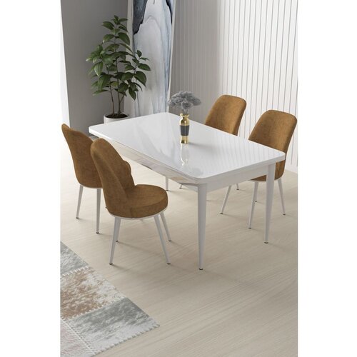 Hanah home nil - white, cappuccino whitecappuccino dining table & chairs set (5 pieces) Cene