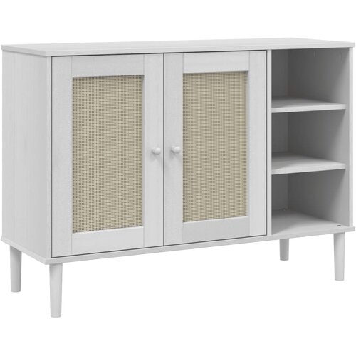  Komoda SENJA bijela izgled ratana 112x40x80 cm masivna borovina Slike