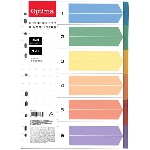 Optima Pregradni karton 1-6 A4 PP 6 barv Cene