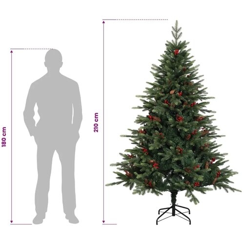  Umjetno božićno drvce s nogom 210 cm PVC i metal Zelena - Zelena 210 cm bez LED svjetala Slike