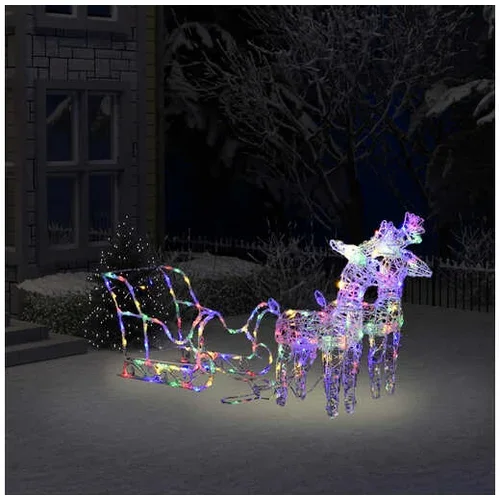  Božični jeleni s sanmi 160 LED lučk 130 cm iz akrila
