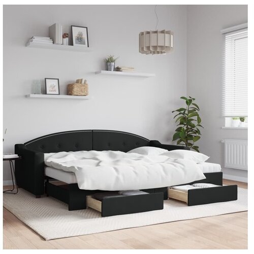 VidaXL Izvlečna dnevna postelja s predali črna 80x200 cm bla Slike