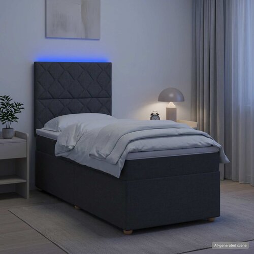  LED okvir za krevet s madracem Tamnosiva 90 x 190 cm Tkanina Cijene