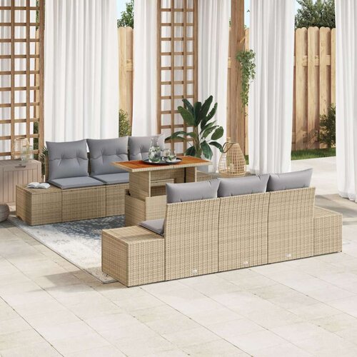  Vrtni set sofa Set od 7 Bež Ratan Vanjski stol Pravokutni Cijene