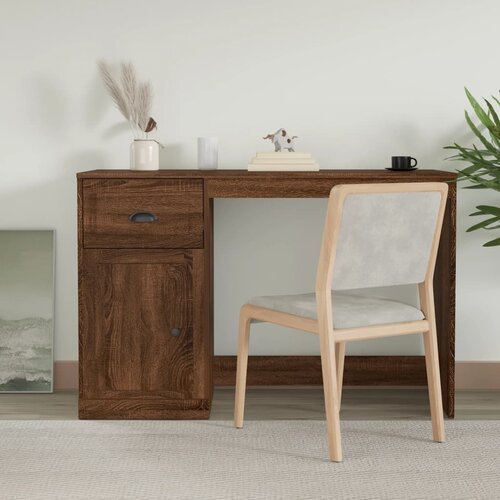 vidaXL Pisalna miza s predalom rjav hrast 115x50x75 cm inženirski les Cene