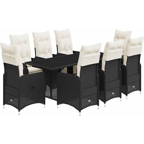  9-dijelni vrtni bistro set od poliratana s jastucima crni Crna 190 x 80 x 75 cm Slike