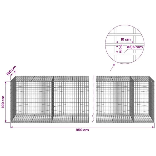  Gabion s žicom debljine 3 5 mm i mrežom 5x10 cm 950x100x100 cm - 100 cm 100 cm 950 cm Slike