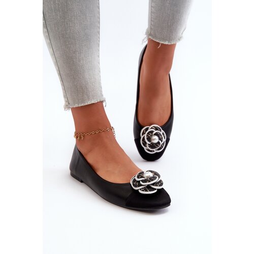 Boto Women's Eco Leather Ballerina Flats with Decorative Detail Black Divinella Cijene