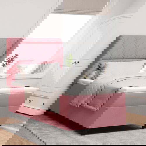 Box Spring Krevet s Madracem Ružičasta 90x200 cm Baršun Cijene