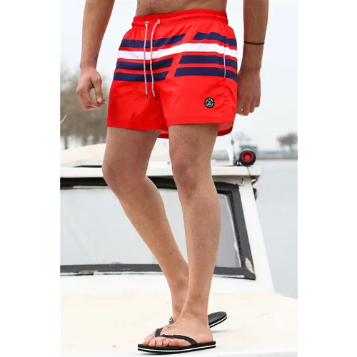 Madmext Men's Red Striped Marine Shorts 6363