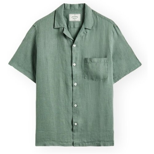 Portuguese Flannel Srajce s kratkimi rokavi Linen Camp Collar Shirt - Dry Green Zelena Slike