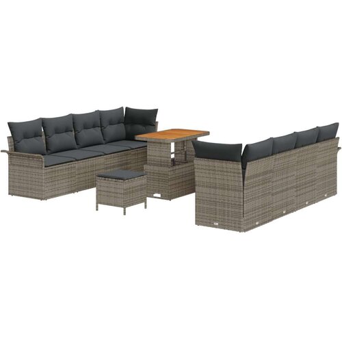  11-dijelni set dnevne sofe s jastučićima siva poli ratan akacija  2-sjedna dnevna sofa s pohranom i jastučićima siva poli ratan Cijene