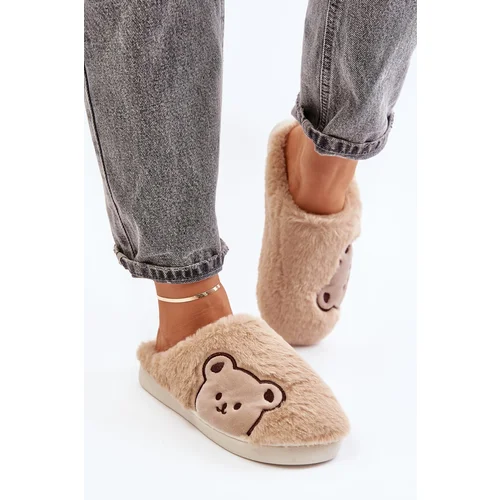 Kesi Women's fluffy slippers with teddy bear beige Fiorinella