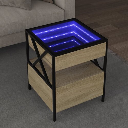 VidaXL Klubska mizica z neskončnimi LED sonoma hrast 40x40x51 cm Slike