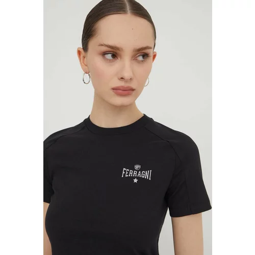 Chiara Ferragni Bombažna kratka majica ženski, črna barva