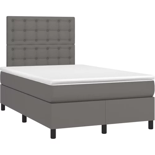 vidaXL Box spring postelja z vzmetnico siva 120x190 cm umetno usnje, (21111623)
