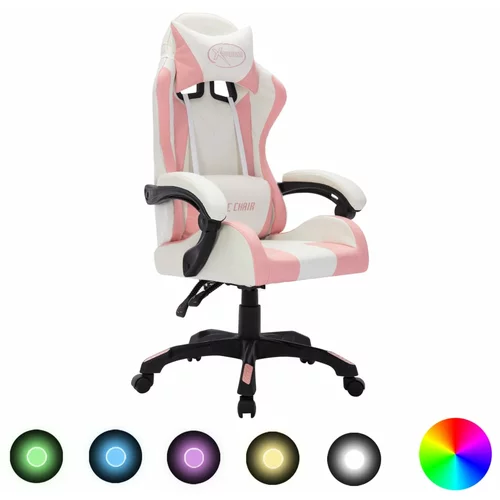  Igraća stolica s RGB LED svjetlima roza i crna od umjetne kože