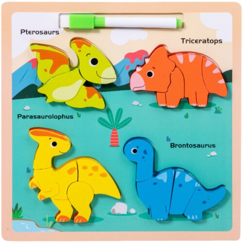  Drvena edukativna slagalica DINOSAURI s pločom za crtanje - TREX Slike