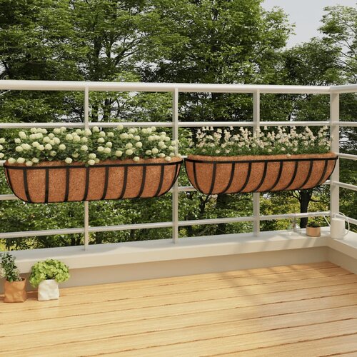 vidaXL Zidna korita crna 2 kom obloge od kokosa 91x20x23 cm čelična Cene
